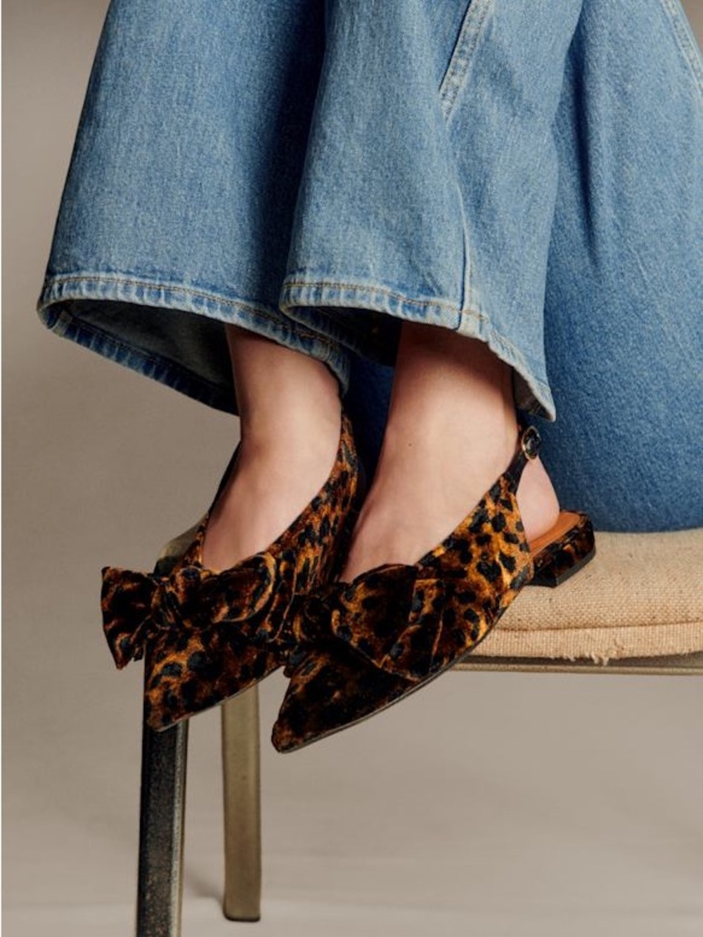 SEZANE STEFANIA BABIES LEOPARD VELVET FLATS
